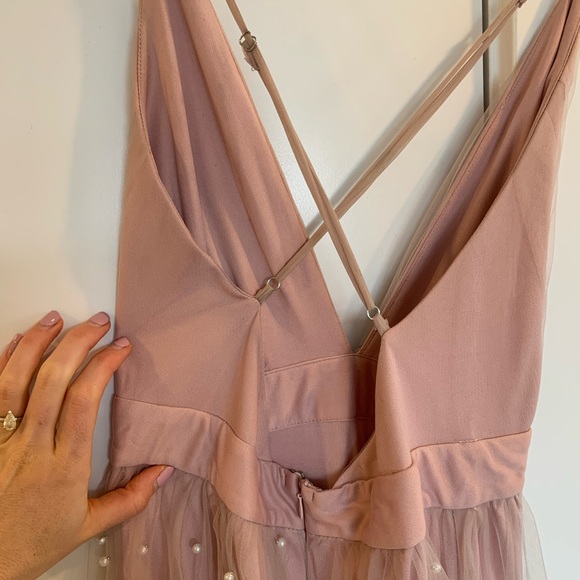 Long pink dress with beaded pearl detailing 💓 - Picture 3 of 3
